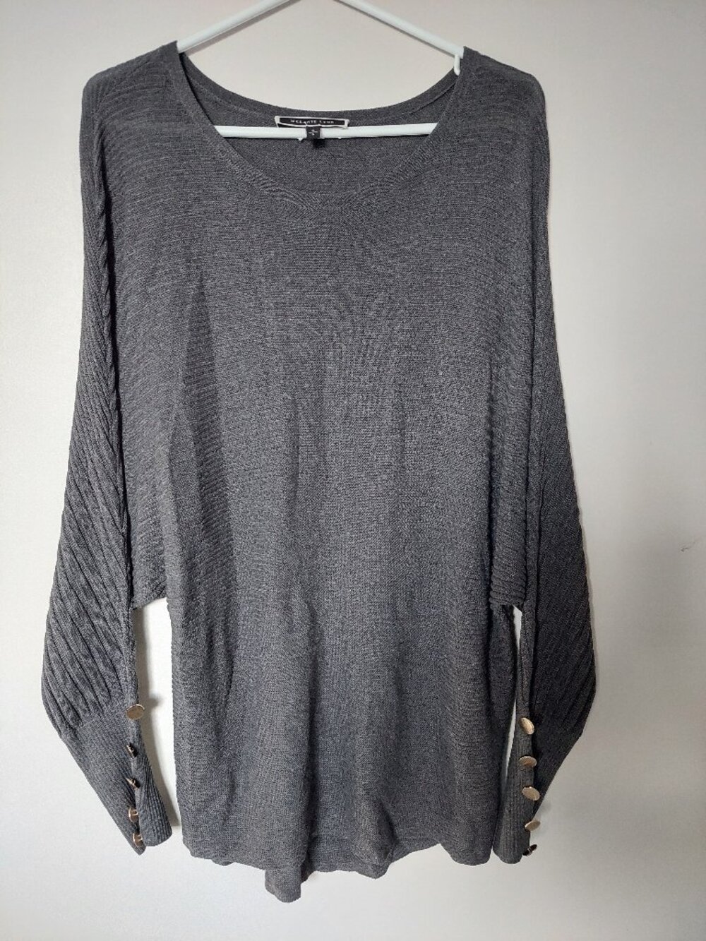 Melanie Lyne Women's L Batwing Sleeves Pullover Knit Heather Grey